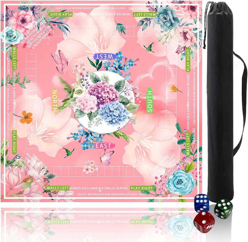 Pittera mahjong mat for table with Drawstring Bag/31.5Inch/american mahjong table cloth with rules mats， Noise Reduction Anti-Slip game mat for table，for Mahjong/Poker/Board Games/Card Games/Dominoes (pink) - Image 1
